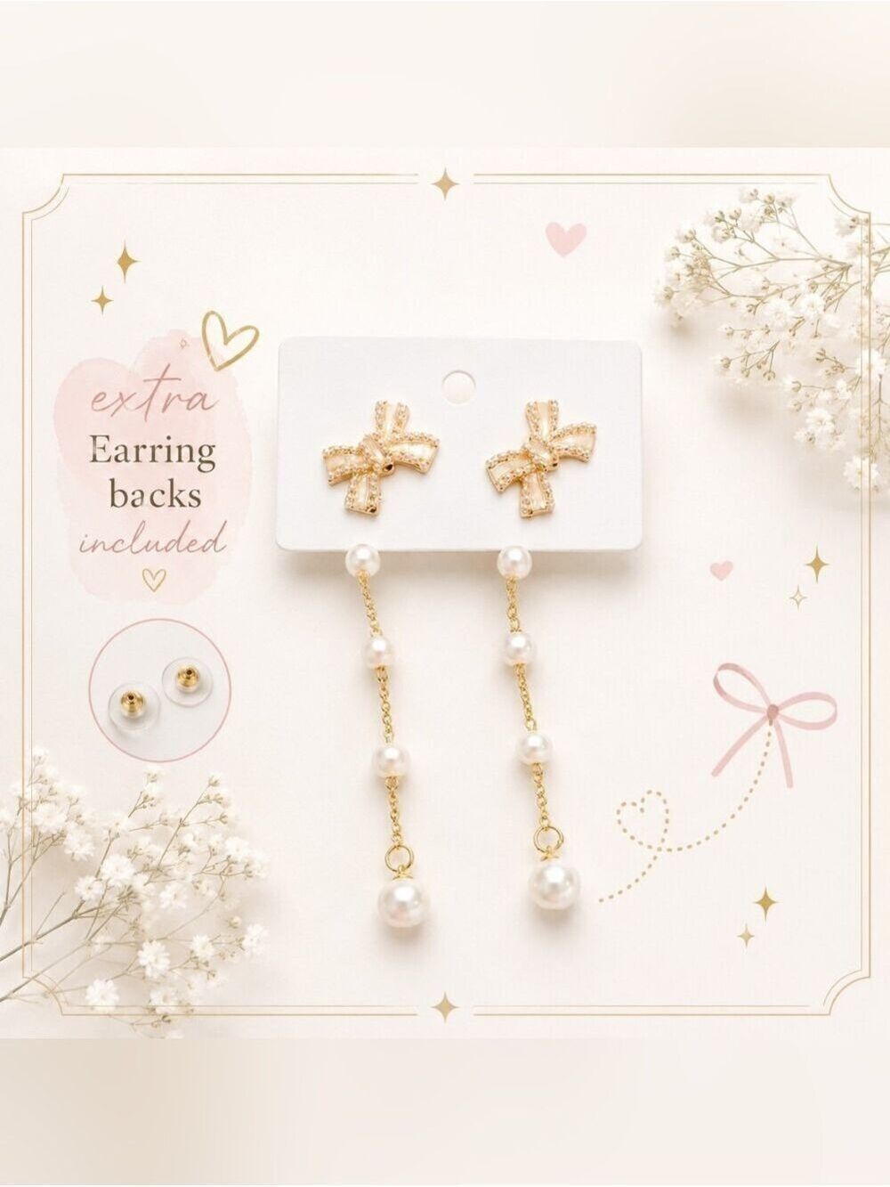 Gold Pearl Drop Earrings Women